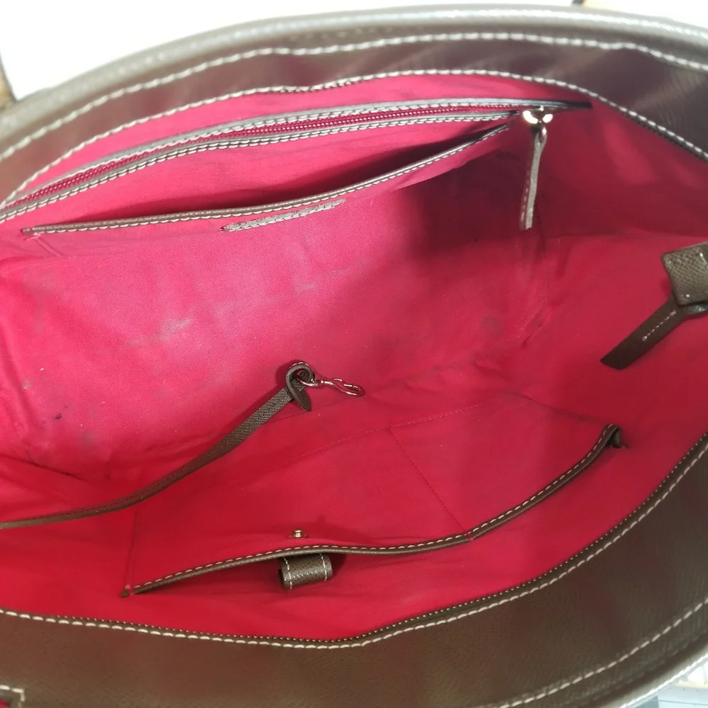 Dooney & Bourke Tote OS Davis Pebble Grain Leather Tassel Shopper Purse Brown Lg